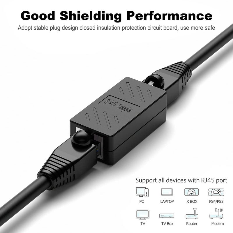 Azduou RJ45 Coupler Cat7 Cat6 Cat5e Ethernet Cable Extender Adapter RJ45 Inline Coupler Female to Femaleï¼ˆBlack 2 Packï¼‰ - Image 4